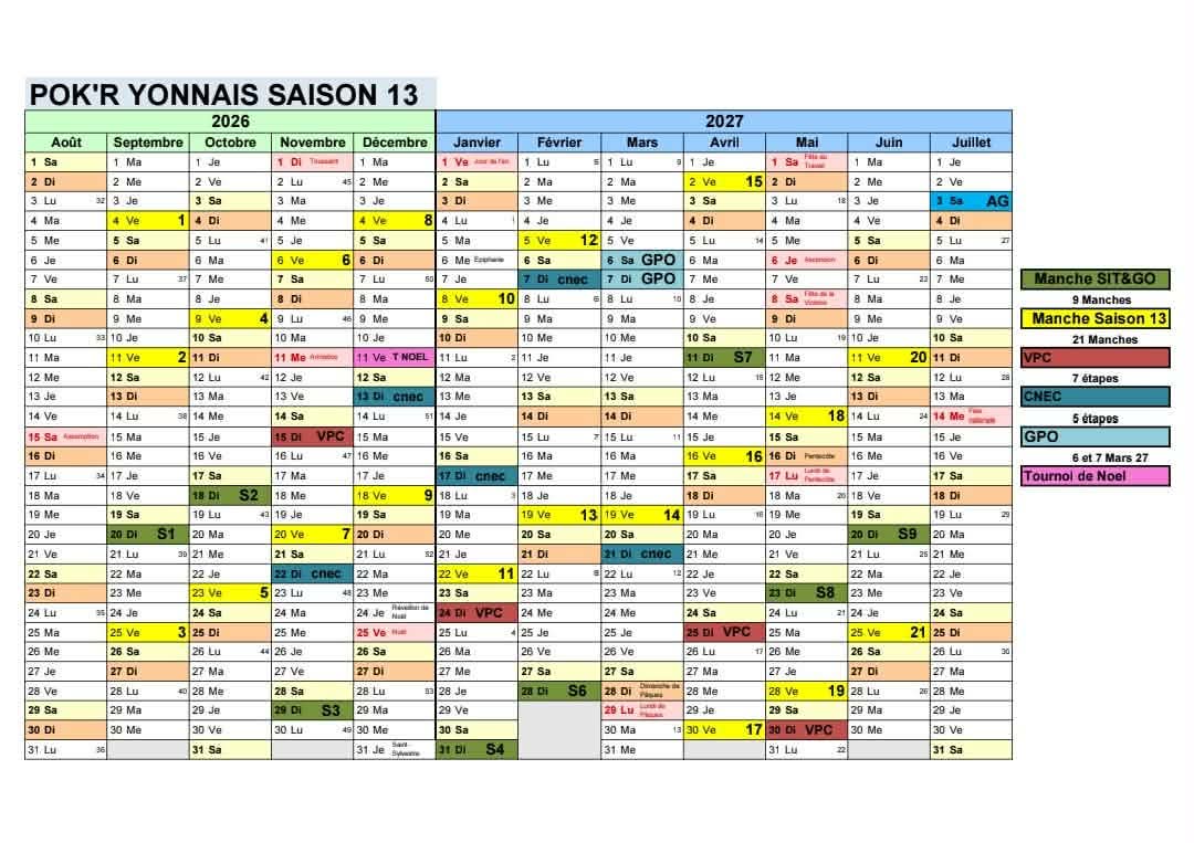 Planning nouvelle saison (2026/2027) S 13